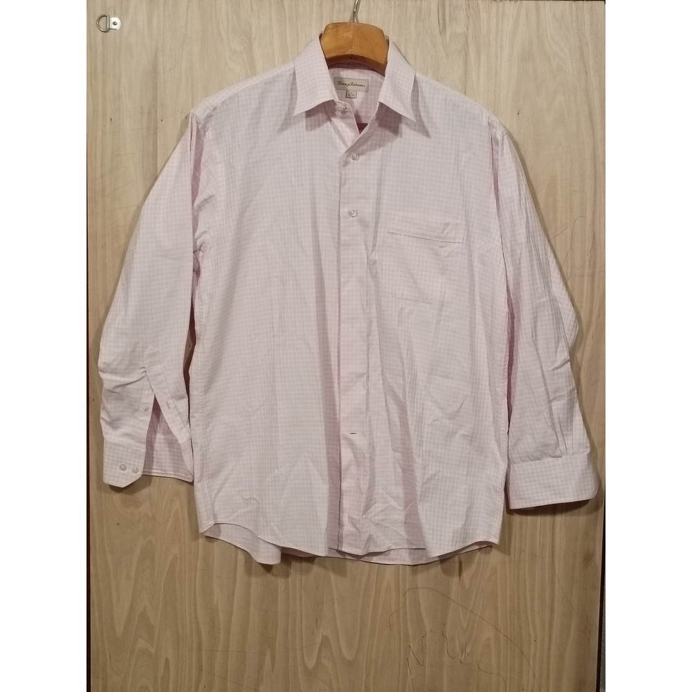 Tommy Bahama Mens Pink White Grid Button Down Shirt 16 32-33 11-HLMGLED-04287‎